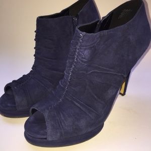 Nine West Navy Suede Peep-Toe Booties 10